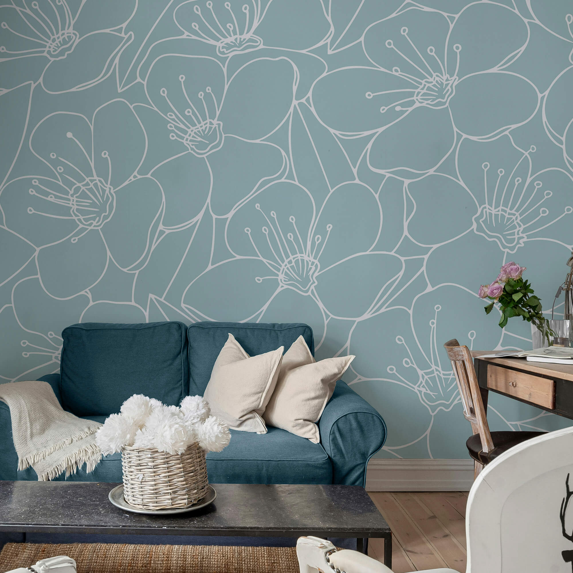 Patrón de flores sobre fondo azul