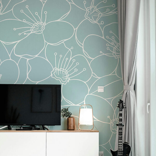 Patrón de flores sobre fondo azul