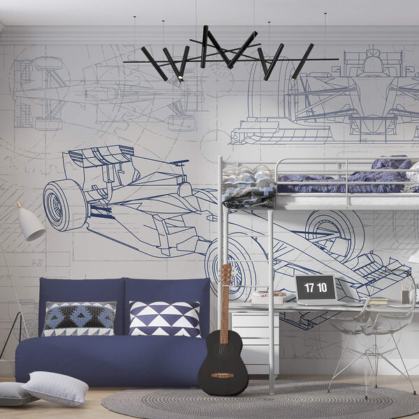 Plano de un coche de carreras