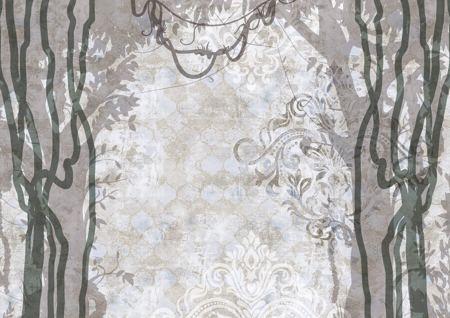 Pared blanca con enredaderas y hojas