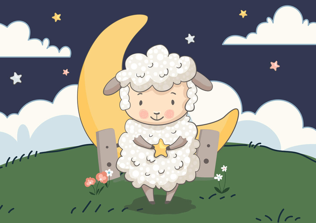 Dibujo animado de una oveja sosteniendo una estrella Dibujo animado de una oveja sosteniendo una estrella