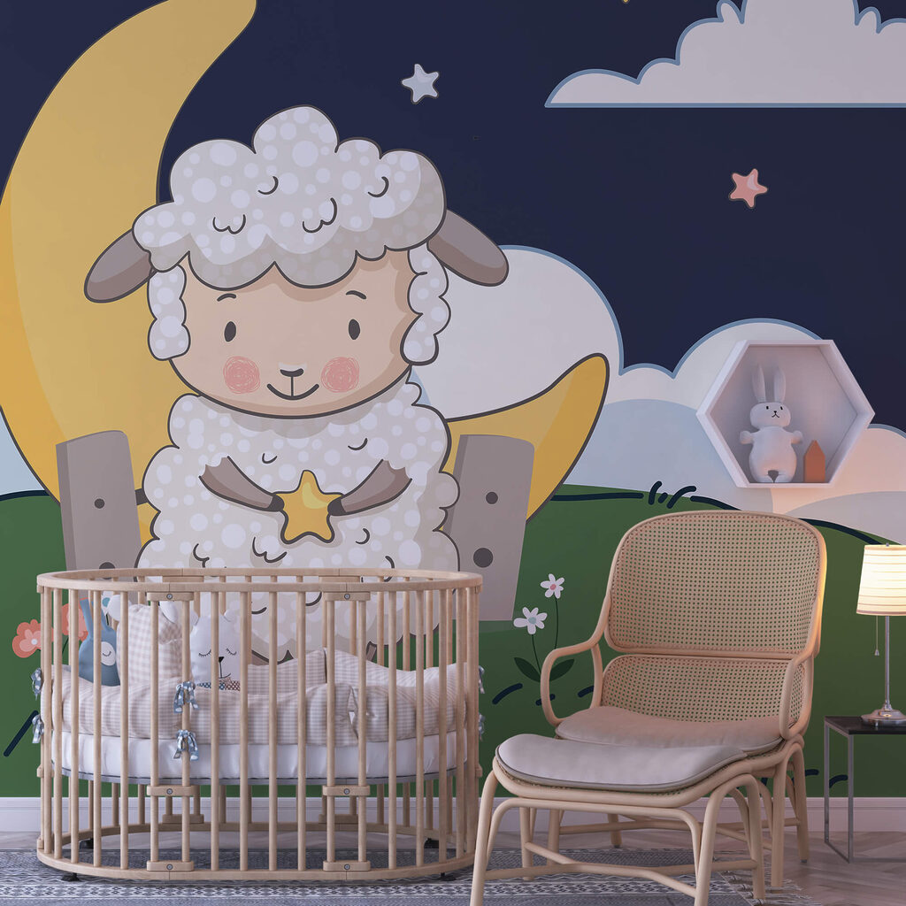 Dibujo animado de una oveja sosteniendo una estrella