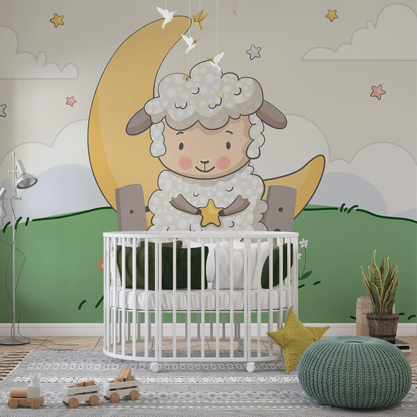 Dibujo animado de una oveja sosteniendo una estrella