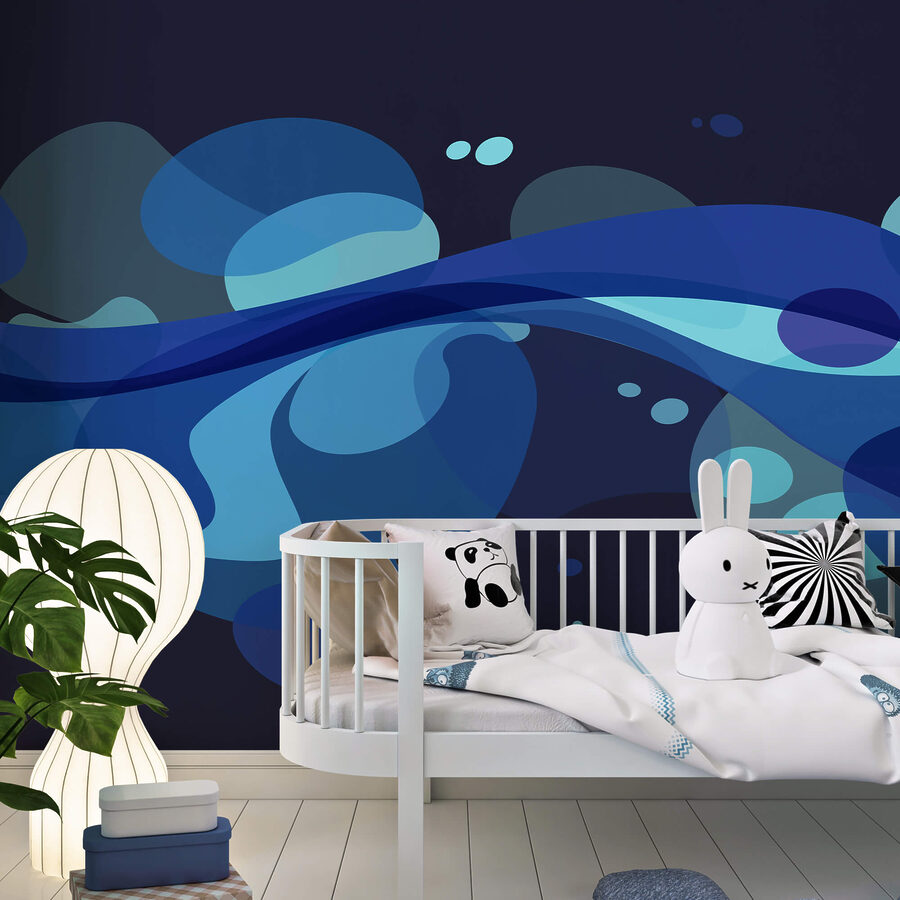 Diseño arremolinado en azul y blanco