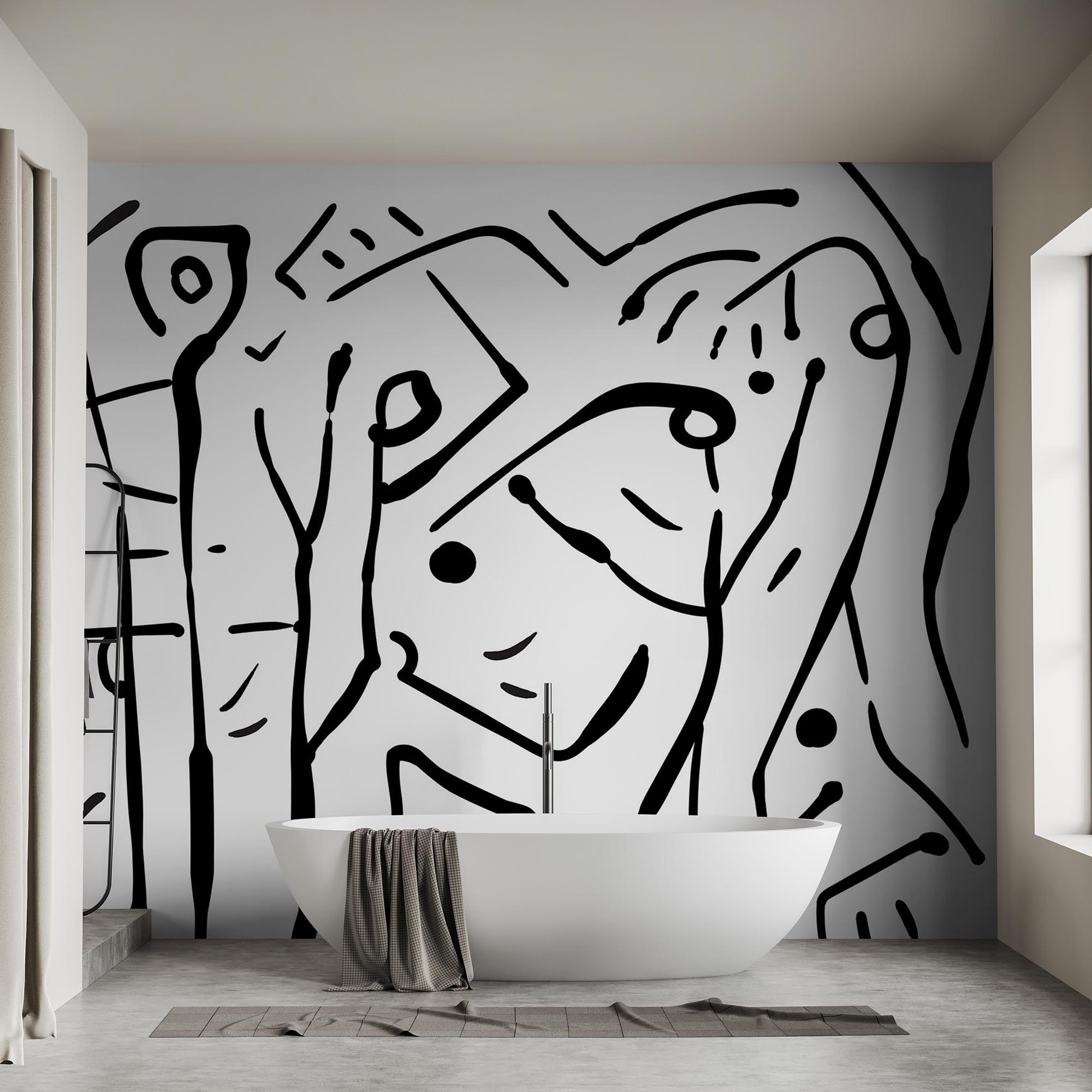 Dibujo en blanco y negro de un grupo de personas