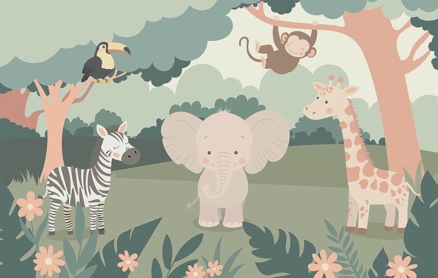 Dibujos animados de animales en un bosque