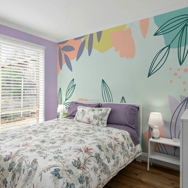 Colorido motivo floral con hojas