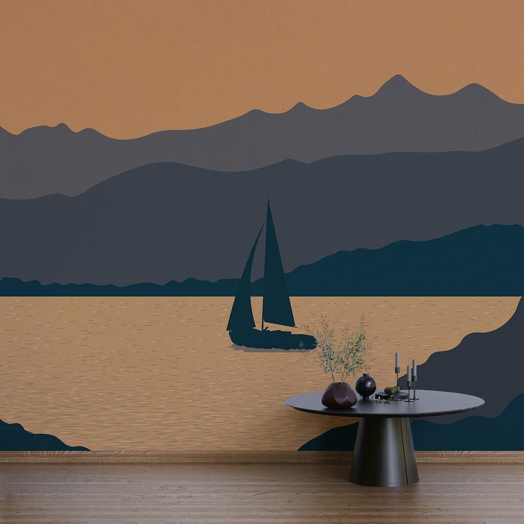 Velero sobre el agua con montañas al fondo Velero sobre el agua con montañas al fondo