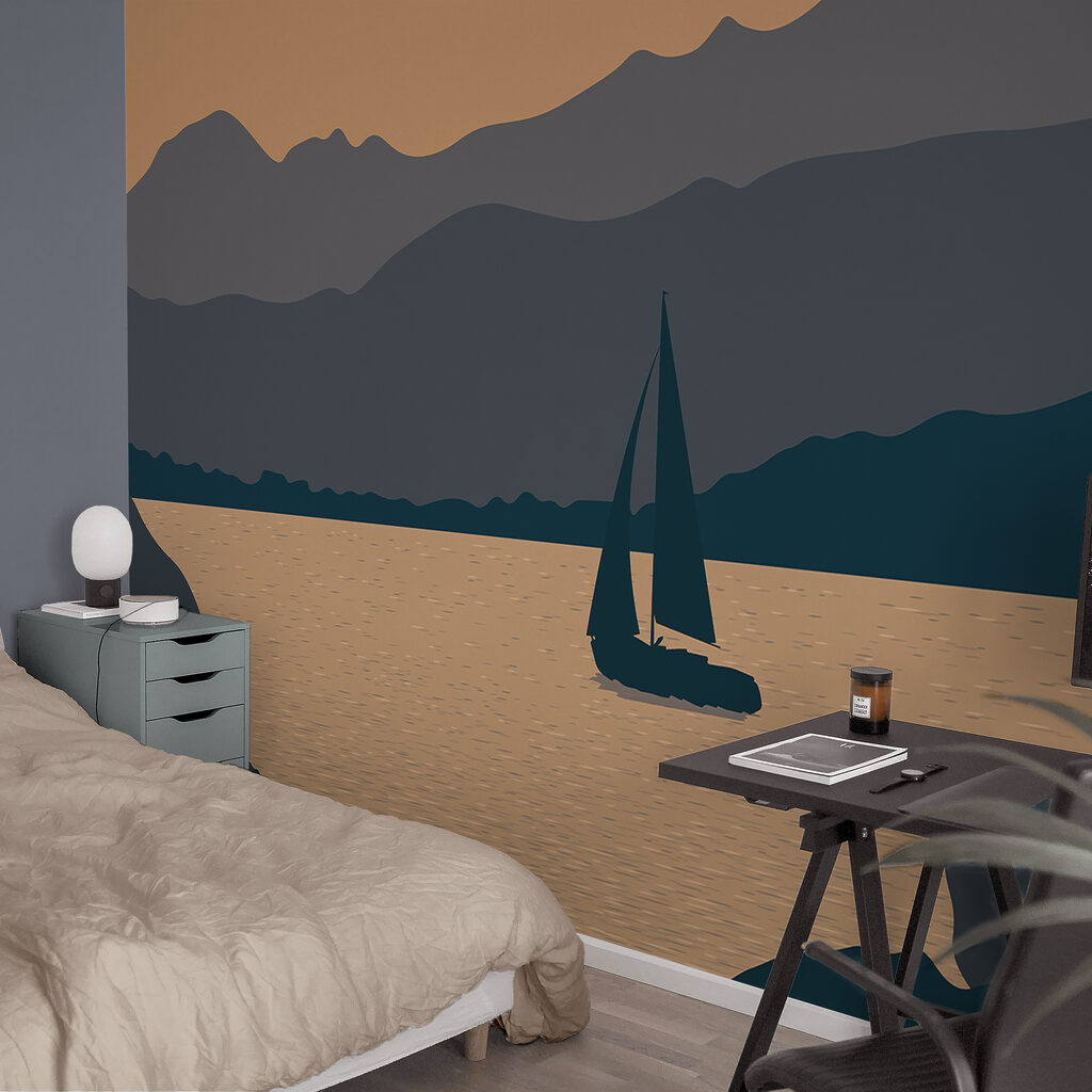 Velero sobre el agua con montañas al fondo Velero sobre el agua con montañas al fondo