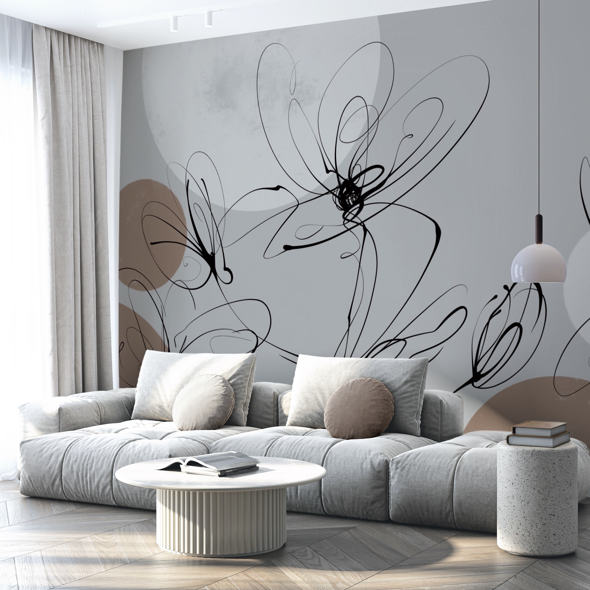 Dibujo de flores con círculos y puntos