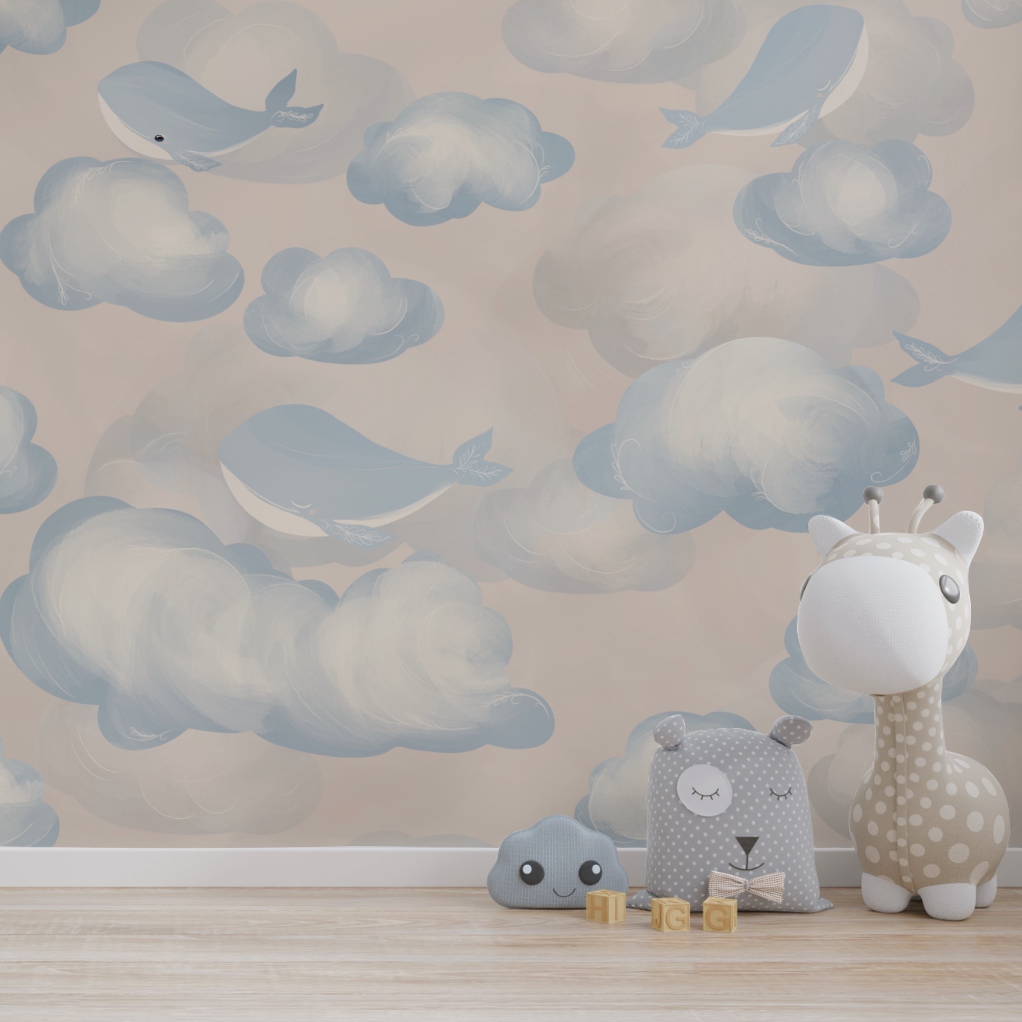 Nubes azules y blancas y ballenas