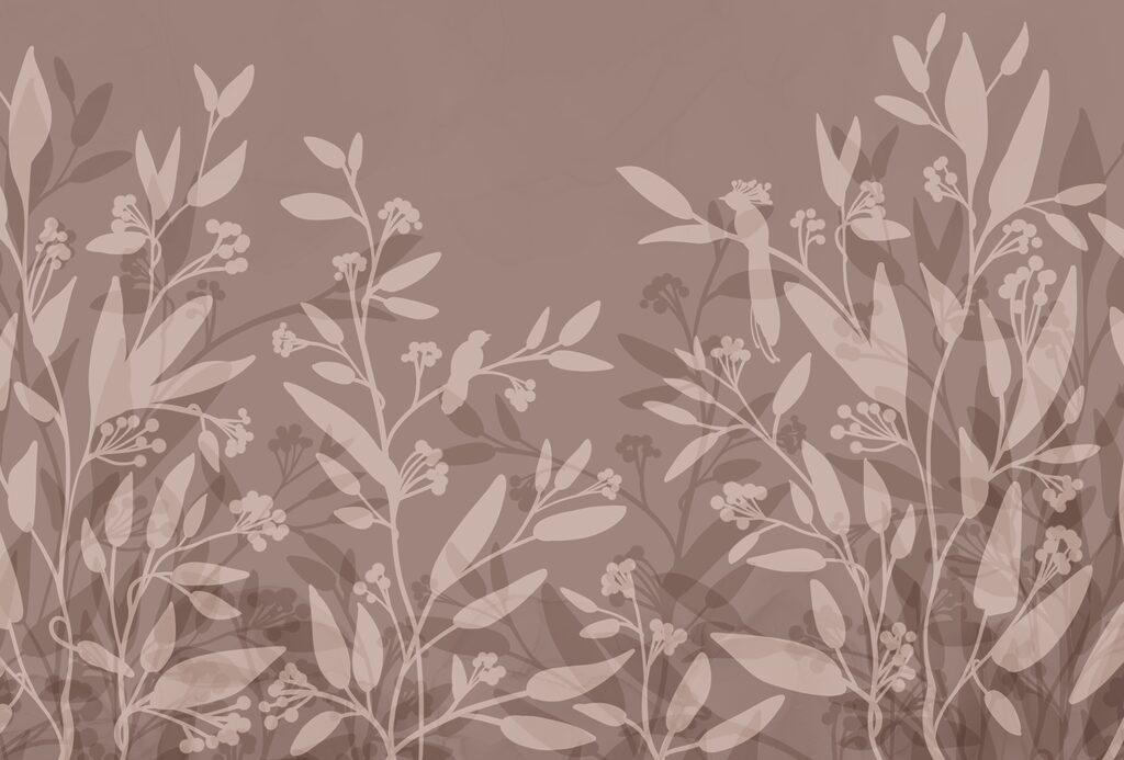 Gentle leaf silhouettes on muted background