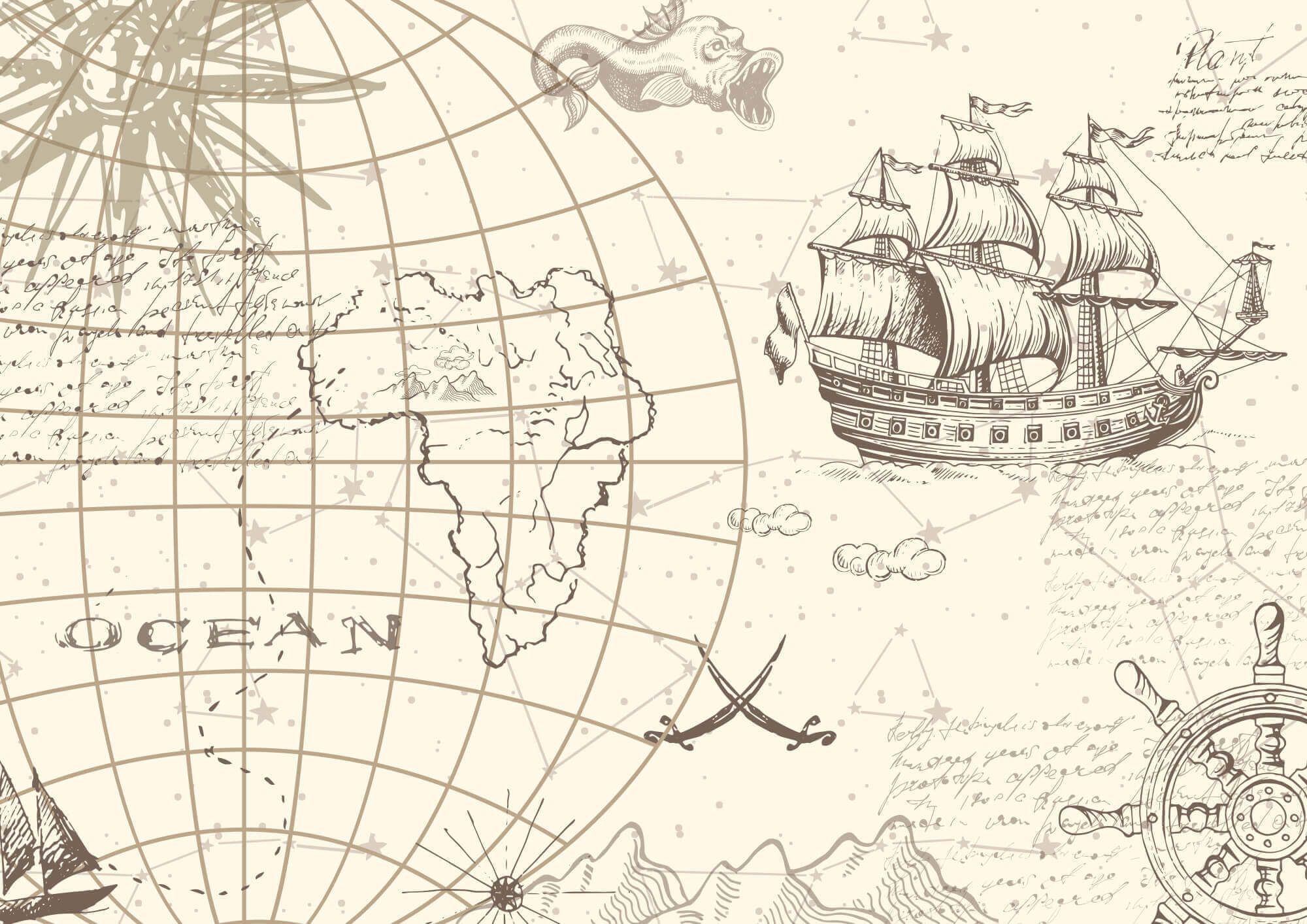 Mapa del mundo y un barco t00178p - Mapa del mundo y un barco