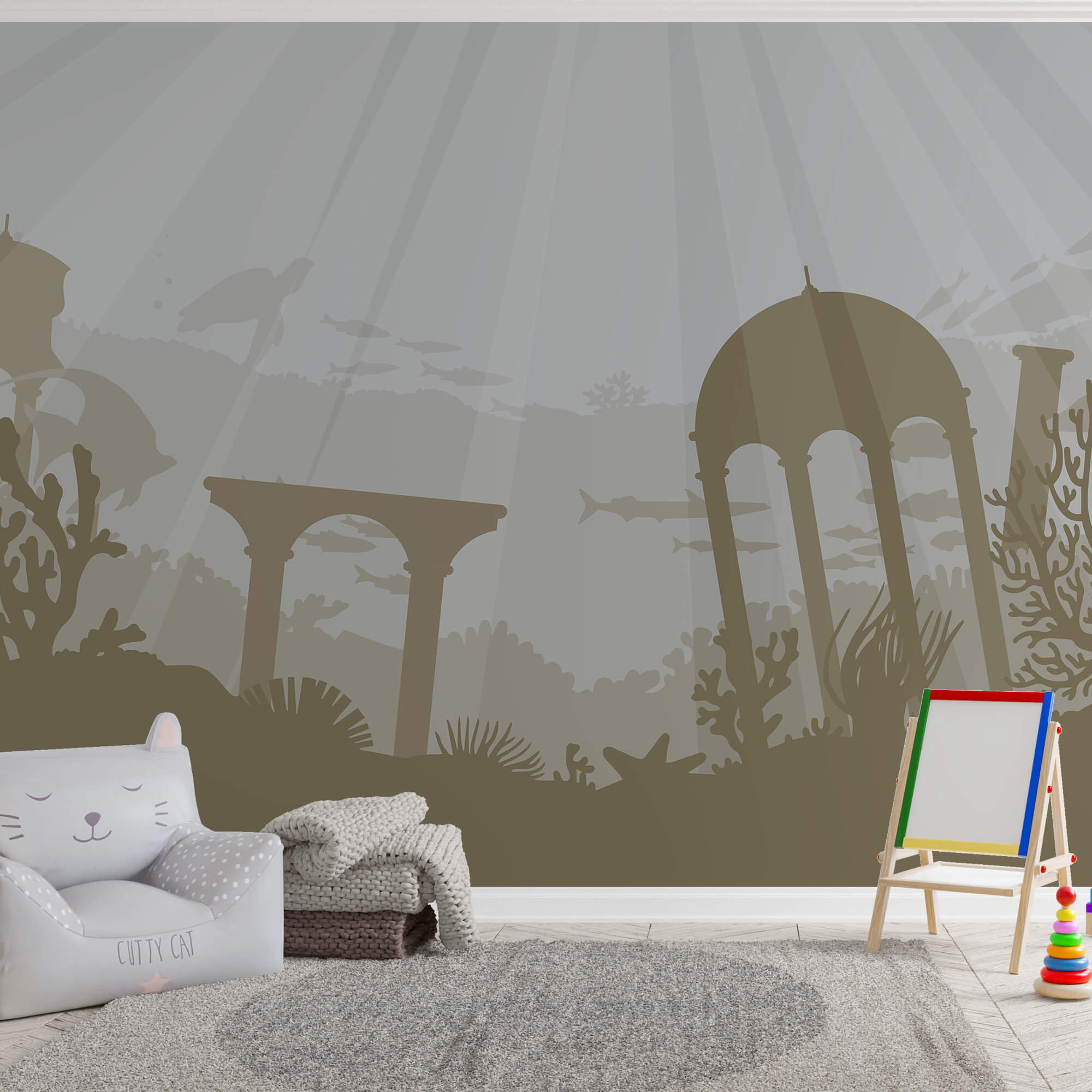 Silueta de un edificio bajo el agua