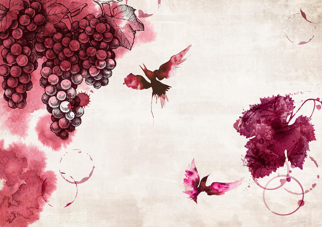 t00182p 1024x724 - Pintura de pájaros y uvas