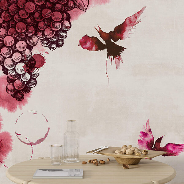 Pintura de pájaros y uvas