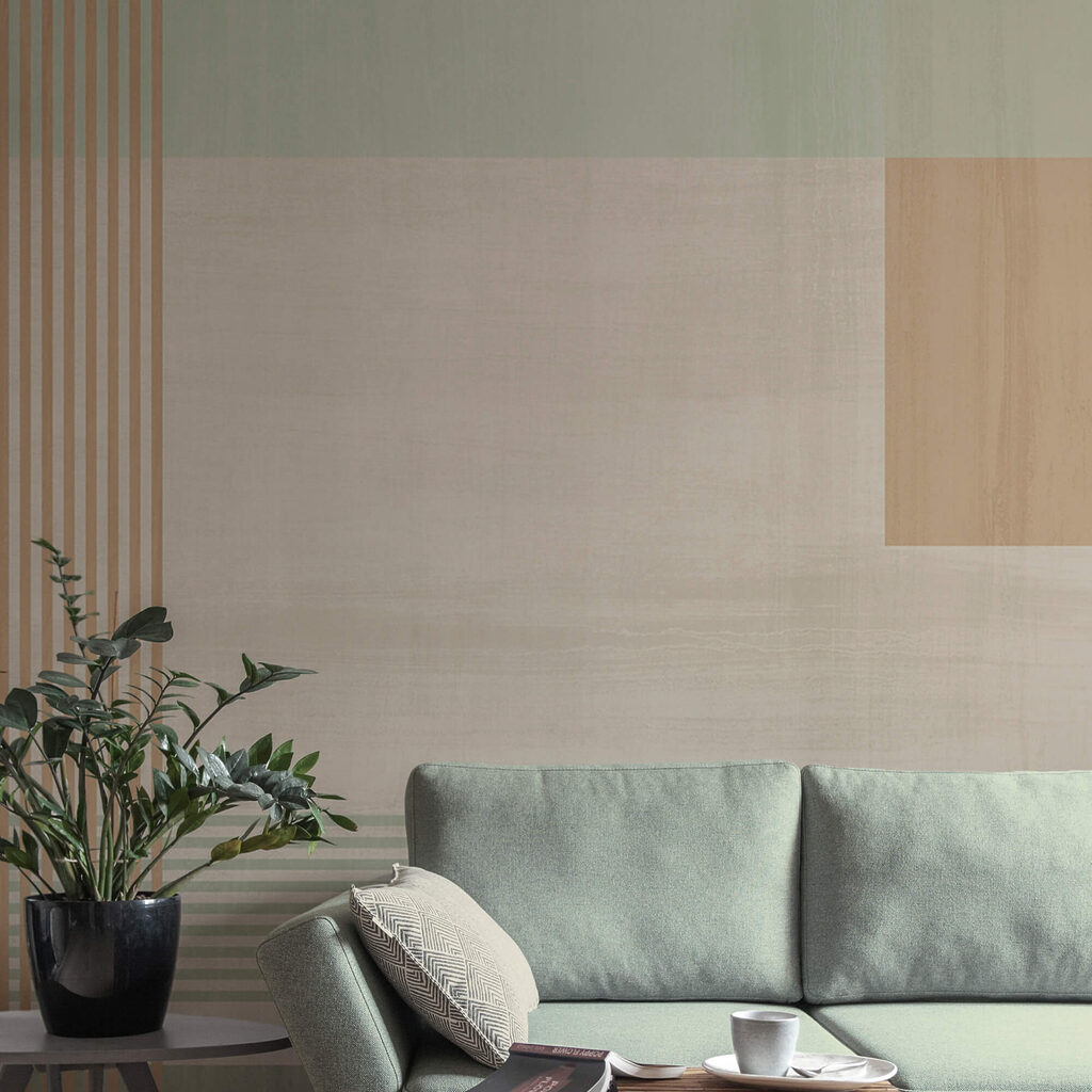 Las formas abstractas y los colores suaves se mezclan