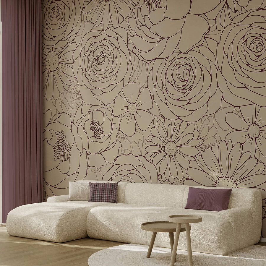 Murales Motivos florales en tonos suaves