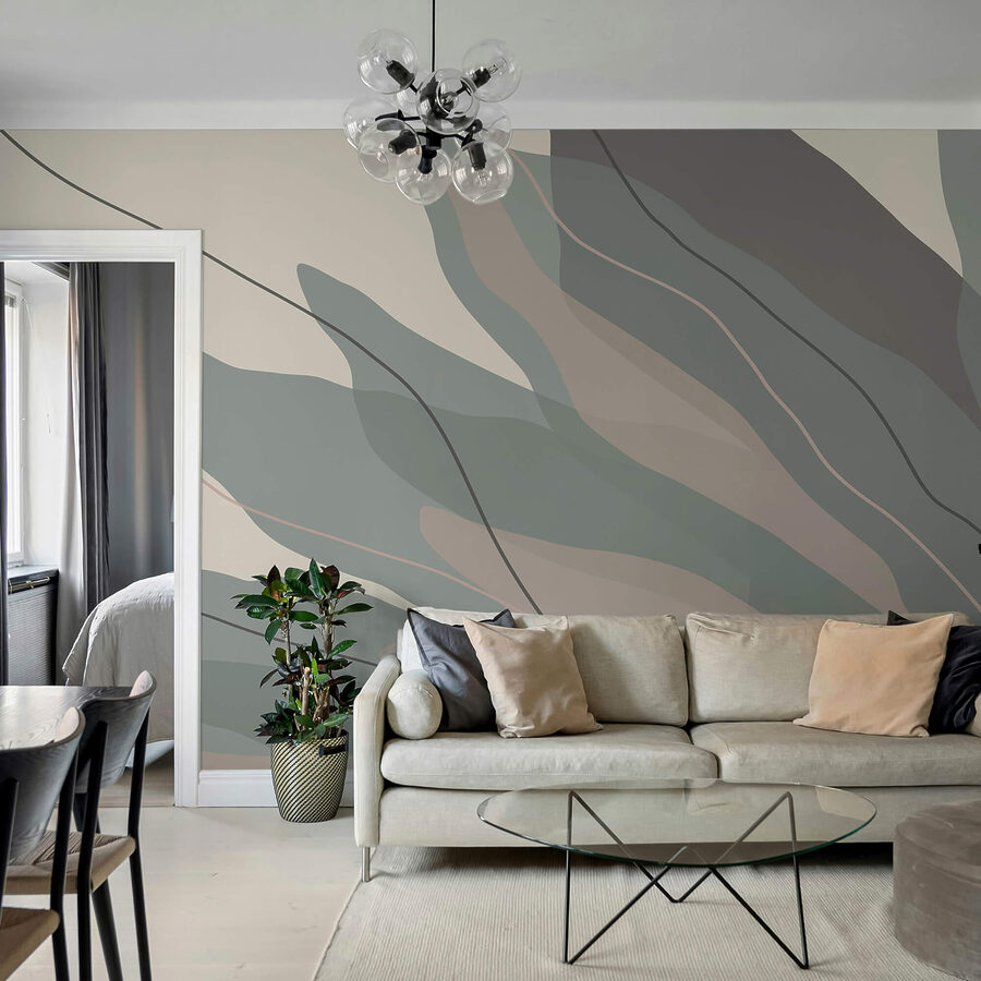 Murales Formas fluidas en tonos suaves.