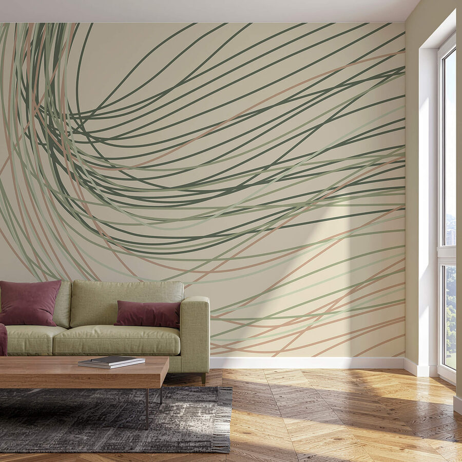 Murales Líneas fluidas en suaves tonos pastel