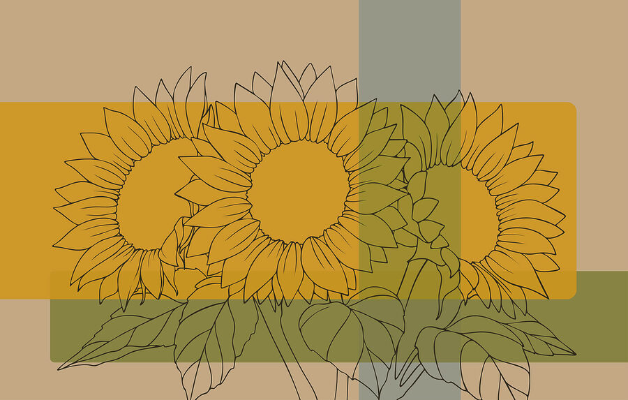 Murales Grupo de girasoles con hojas