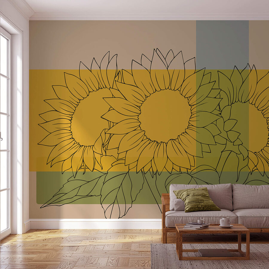 Murales Grupo de girasoles con hojas