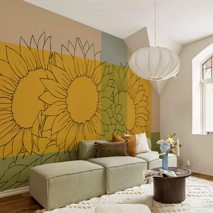 Murales Grupo de girasoles con hojas