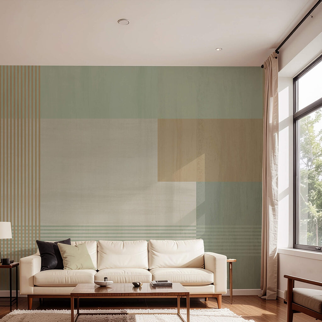 Las formas abstractas y los colores suaves se mezclan