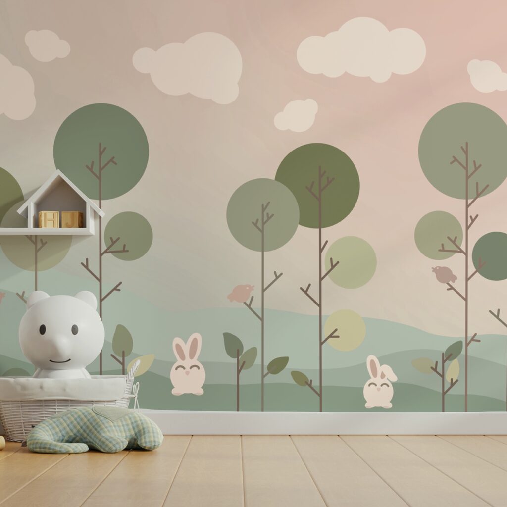 Grupo de conejos y árboles Grupo de conejos y árboles