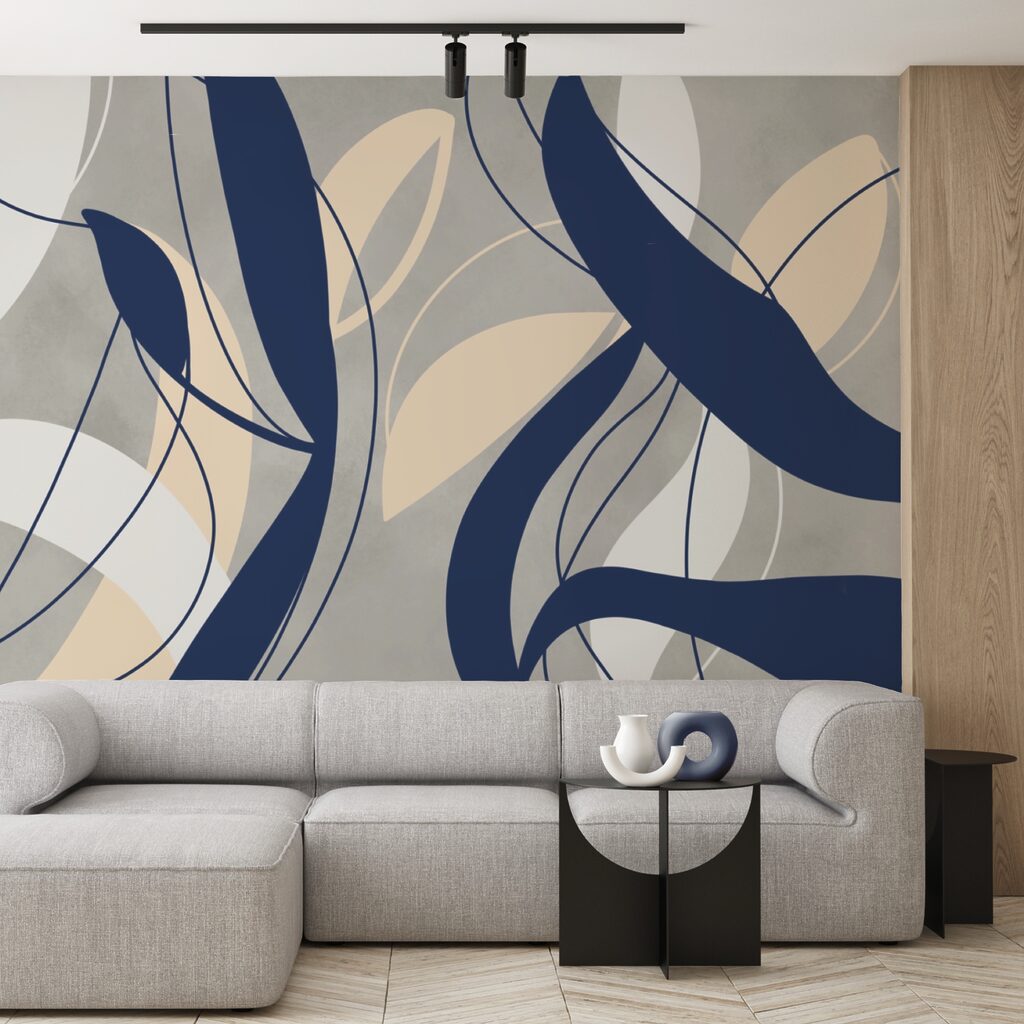 Remolinos azules y blancos sobre fondo gris
