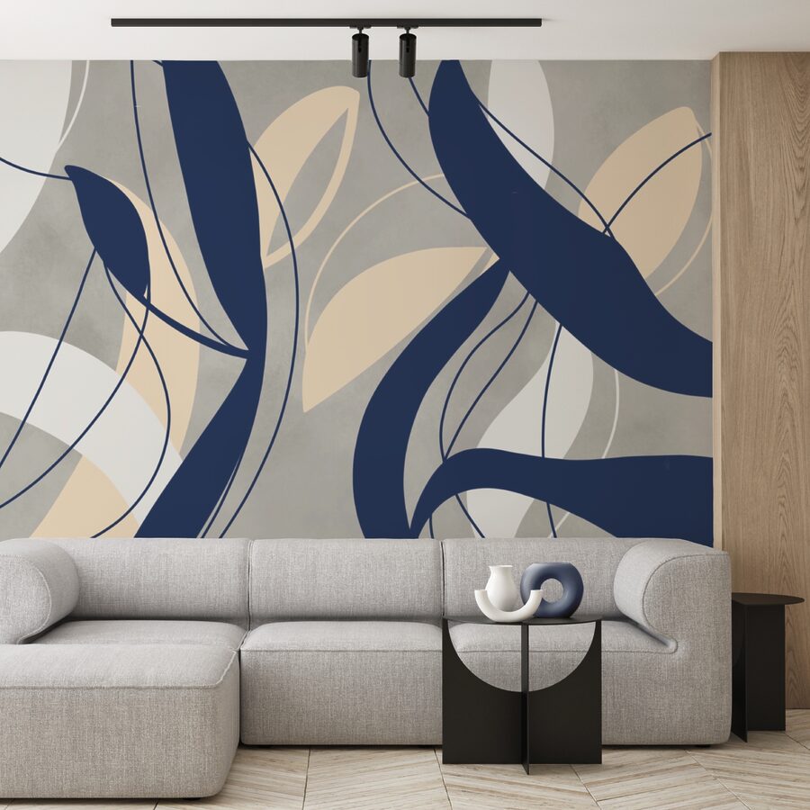 Remolinos azules y blancos sobre fondo gris