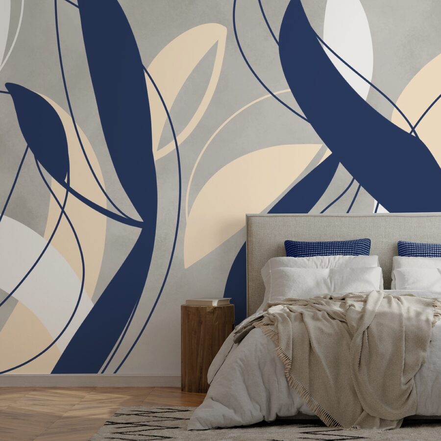 Remolinos azules y blancos sobre fondo gris