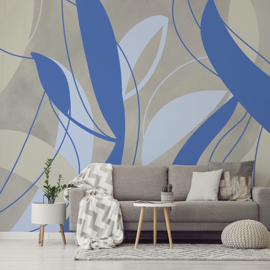 Remolinos azules y blancos sobre fondo gris
