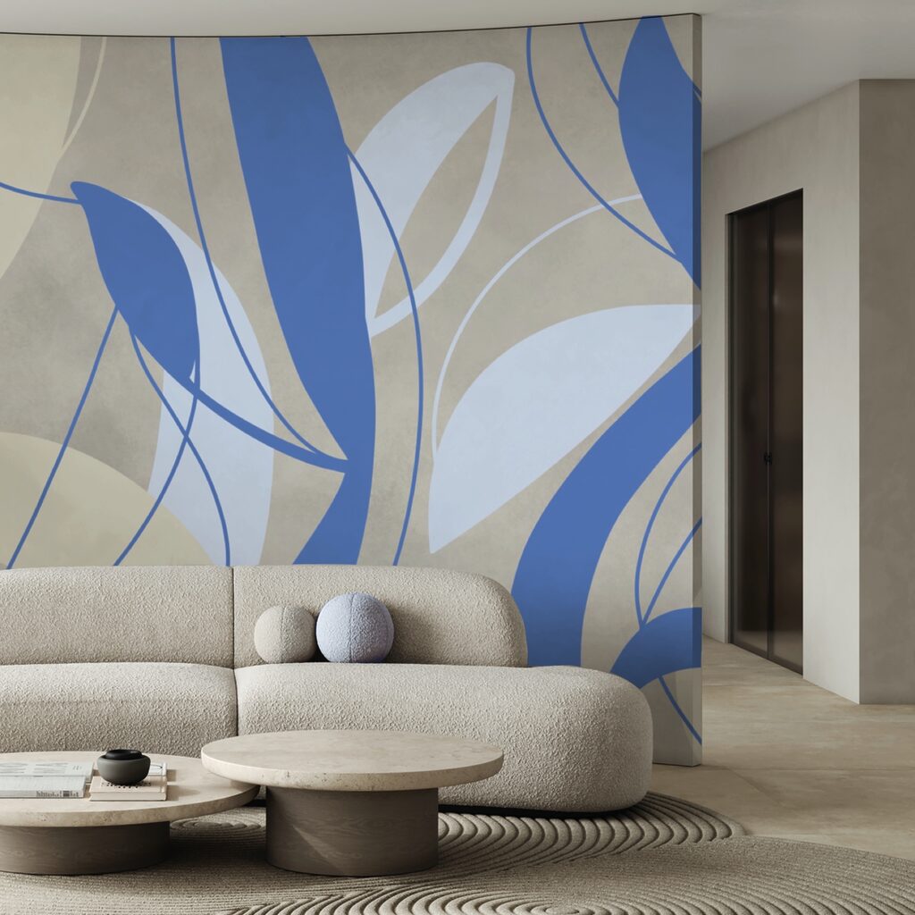 Remolinos azules y blancos sobre fondo gris