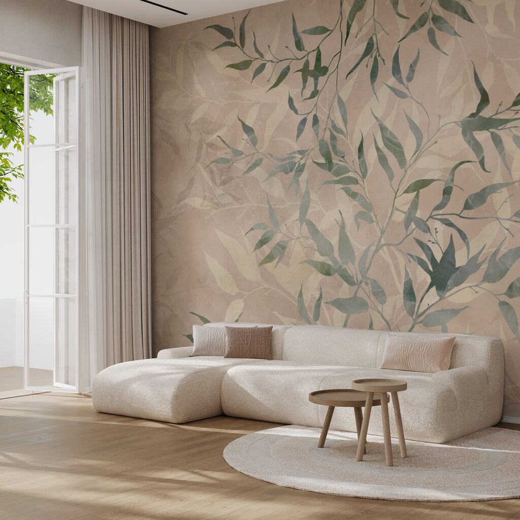 Patrón de hojas sobre fondo beige