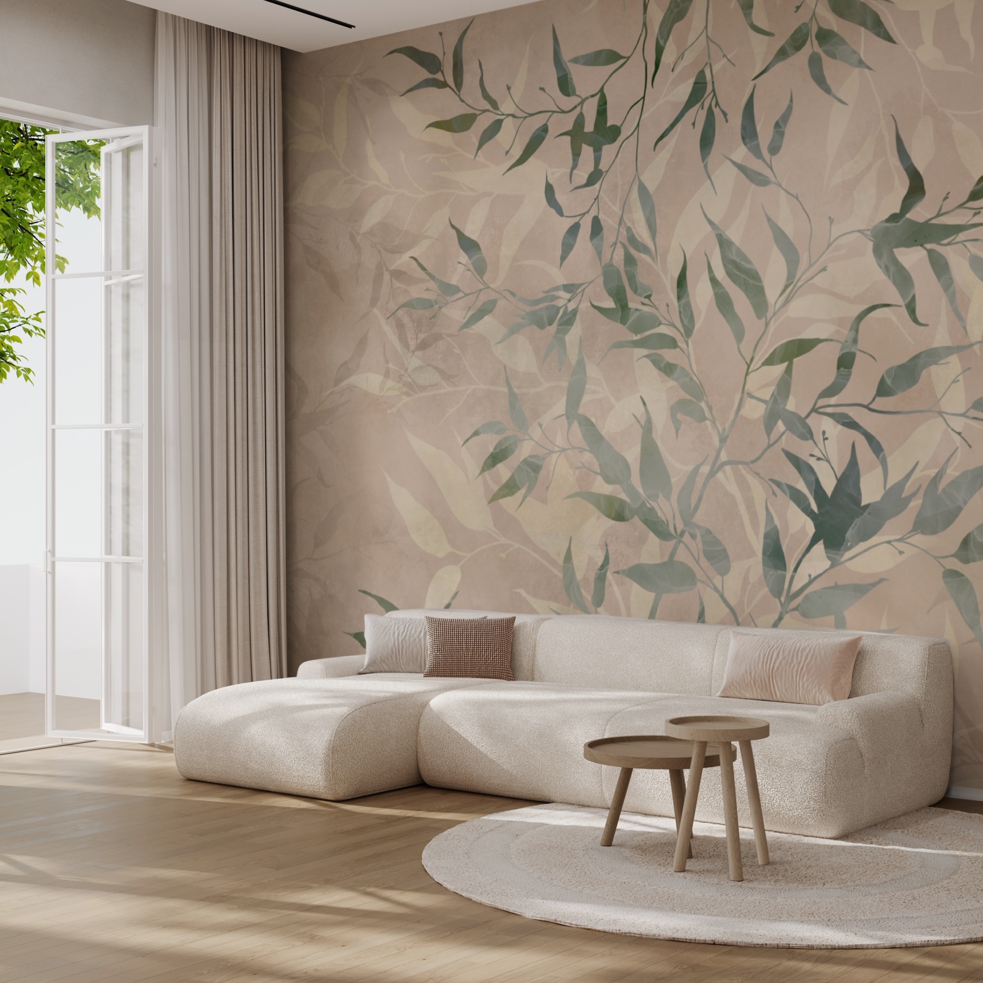 Patrón de hojas sobre fondo beige