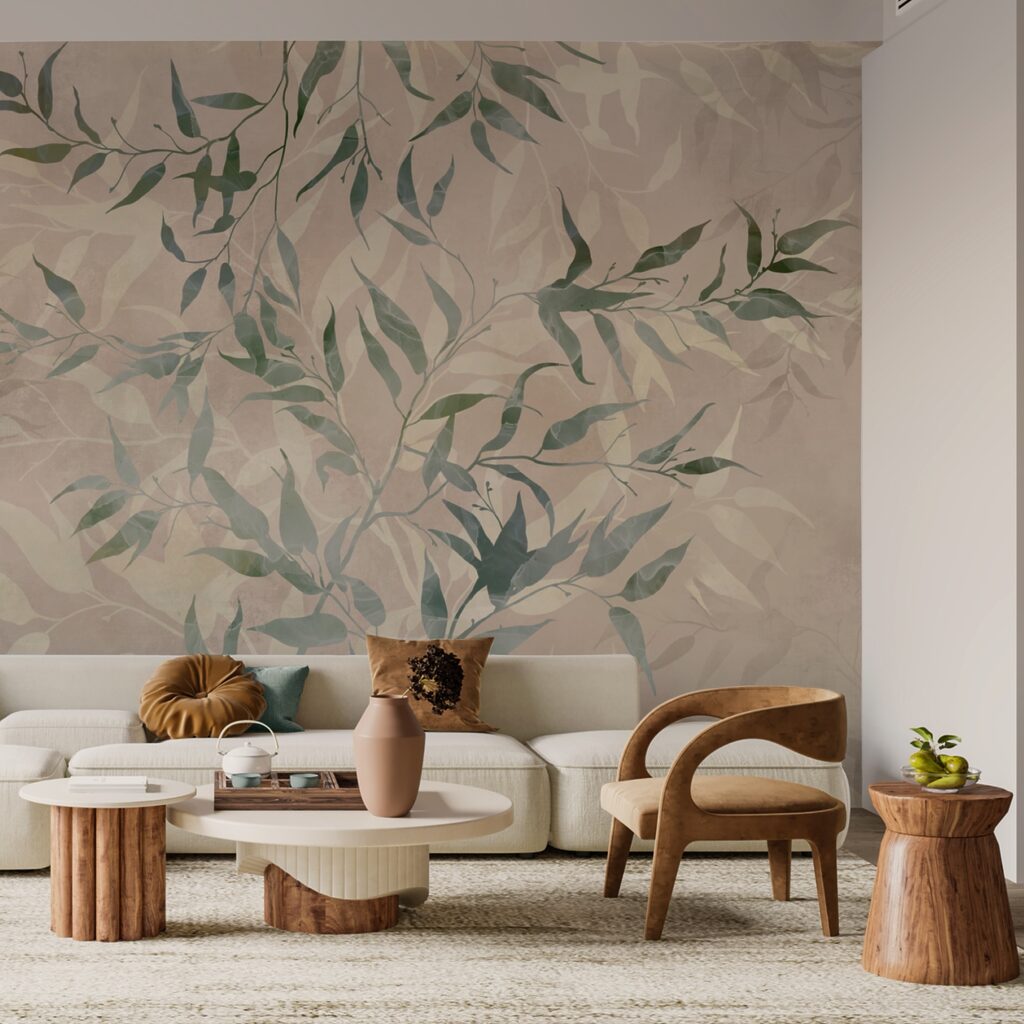 Patrón de hojas sobre fondo beige