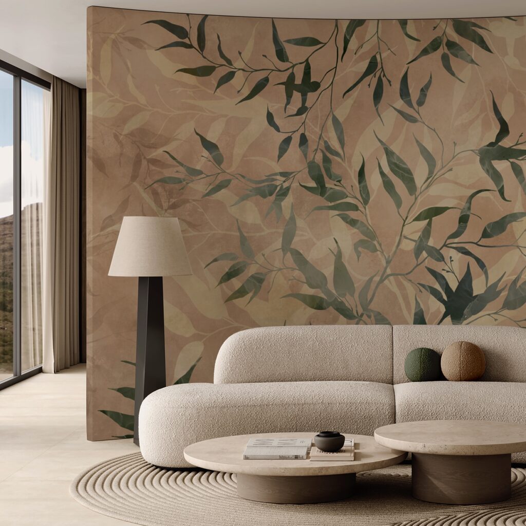 Follaje natural sobre fondo texturizado