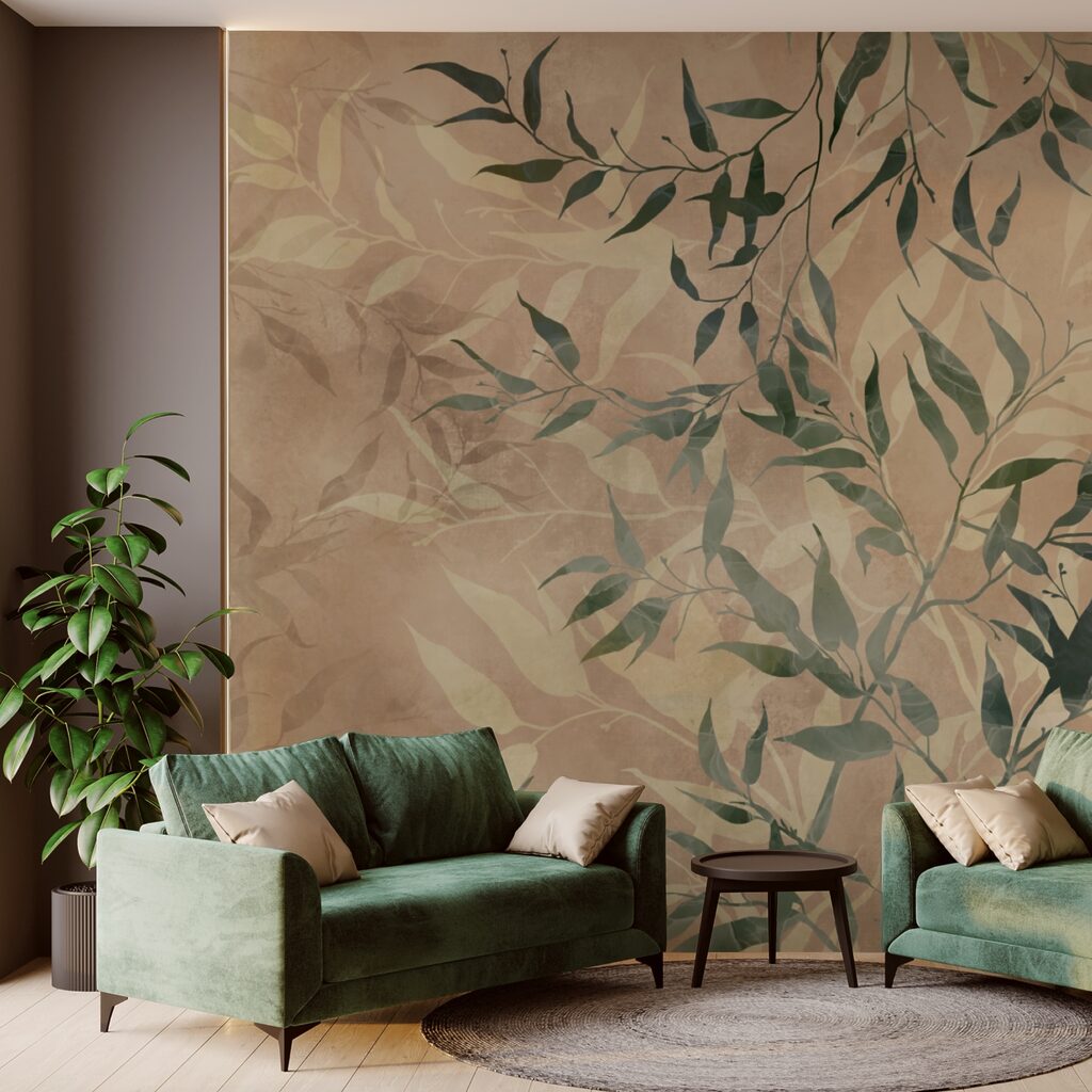 Follaje natural sobre fondo texturizado