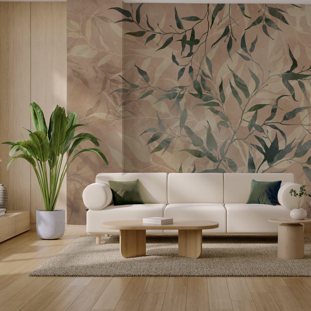 Follaje natural sobre fondo texturizado