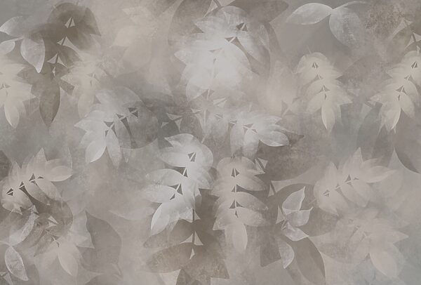 Grey and white background with leaves