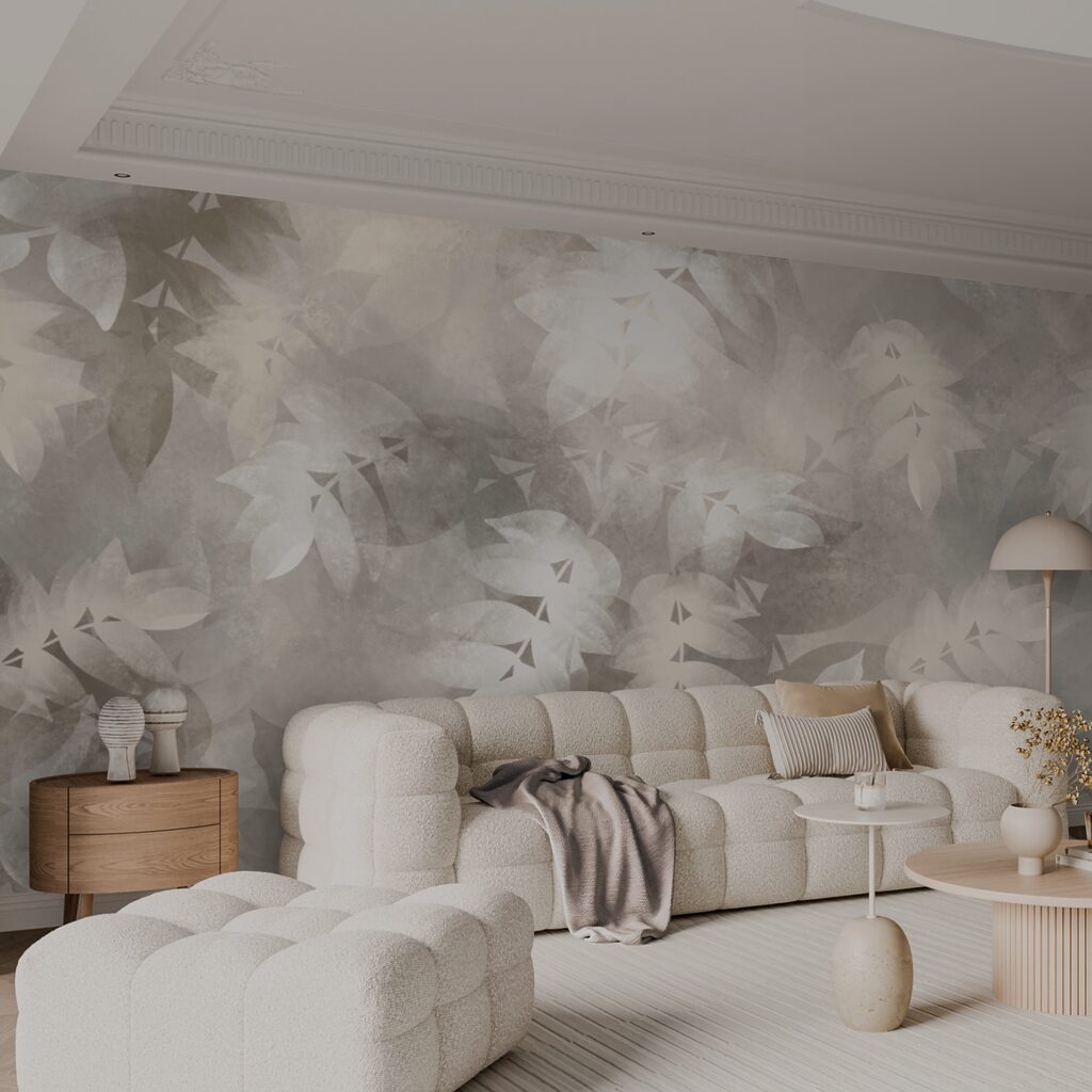 Fondo gris y blanco con hojas