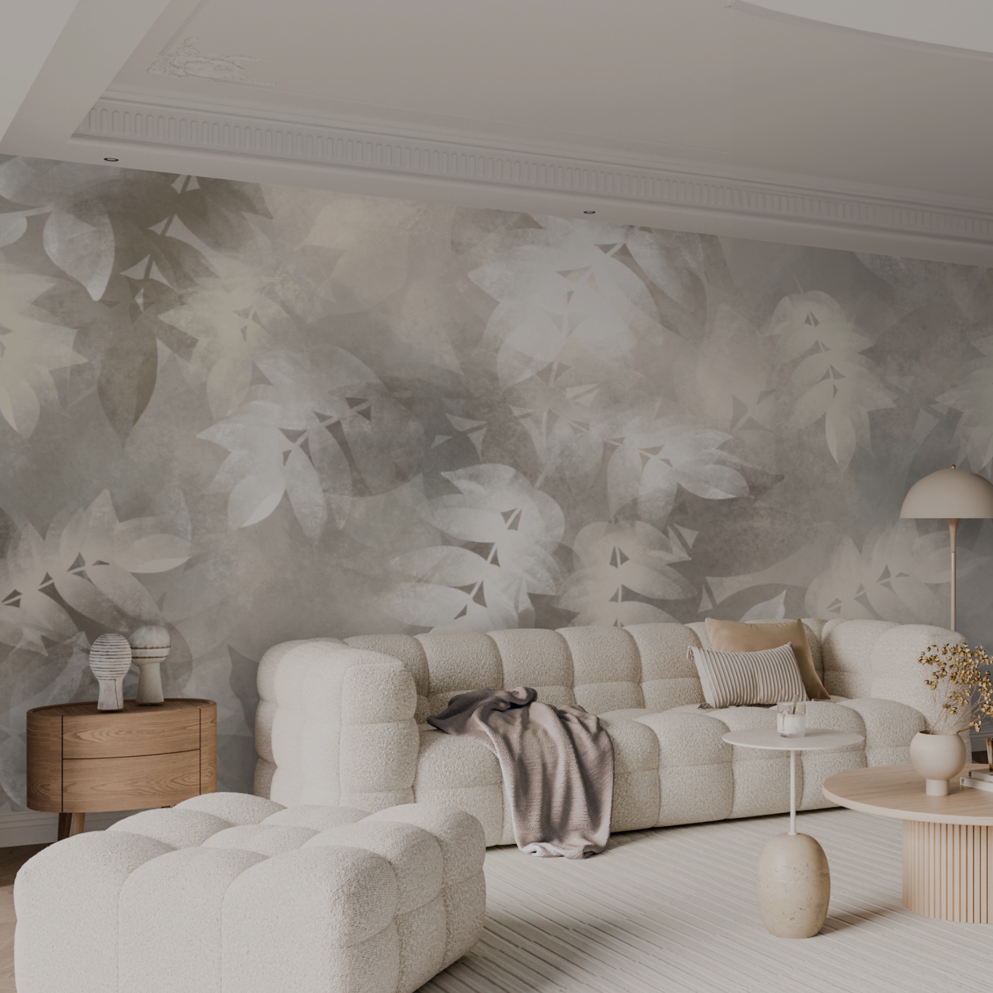 Fondo gris y blanco con hojas