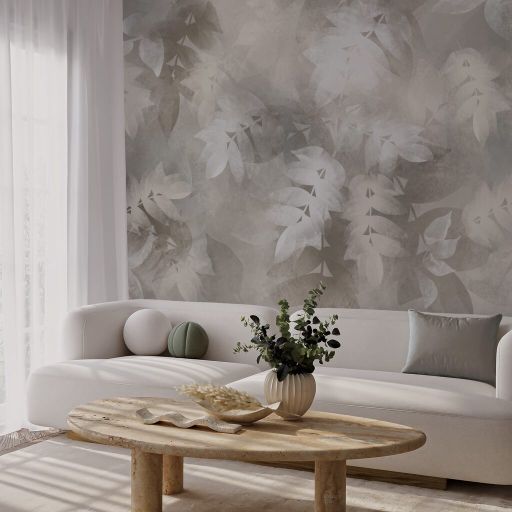 Fondo gris y blanco con hojas