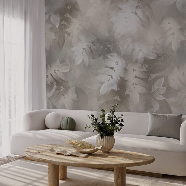 Fondo gris y blanco con hojas