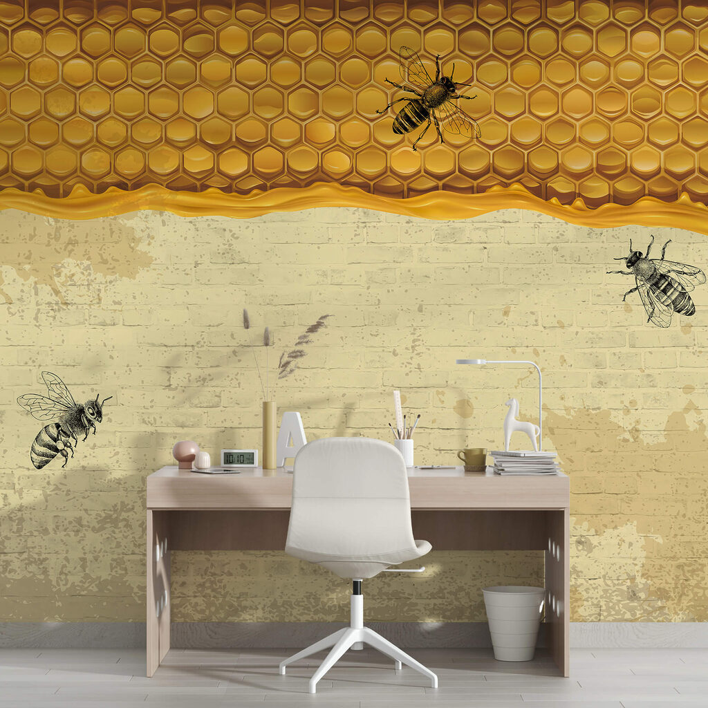 Abejas en un muro de ladrillo