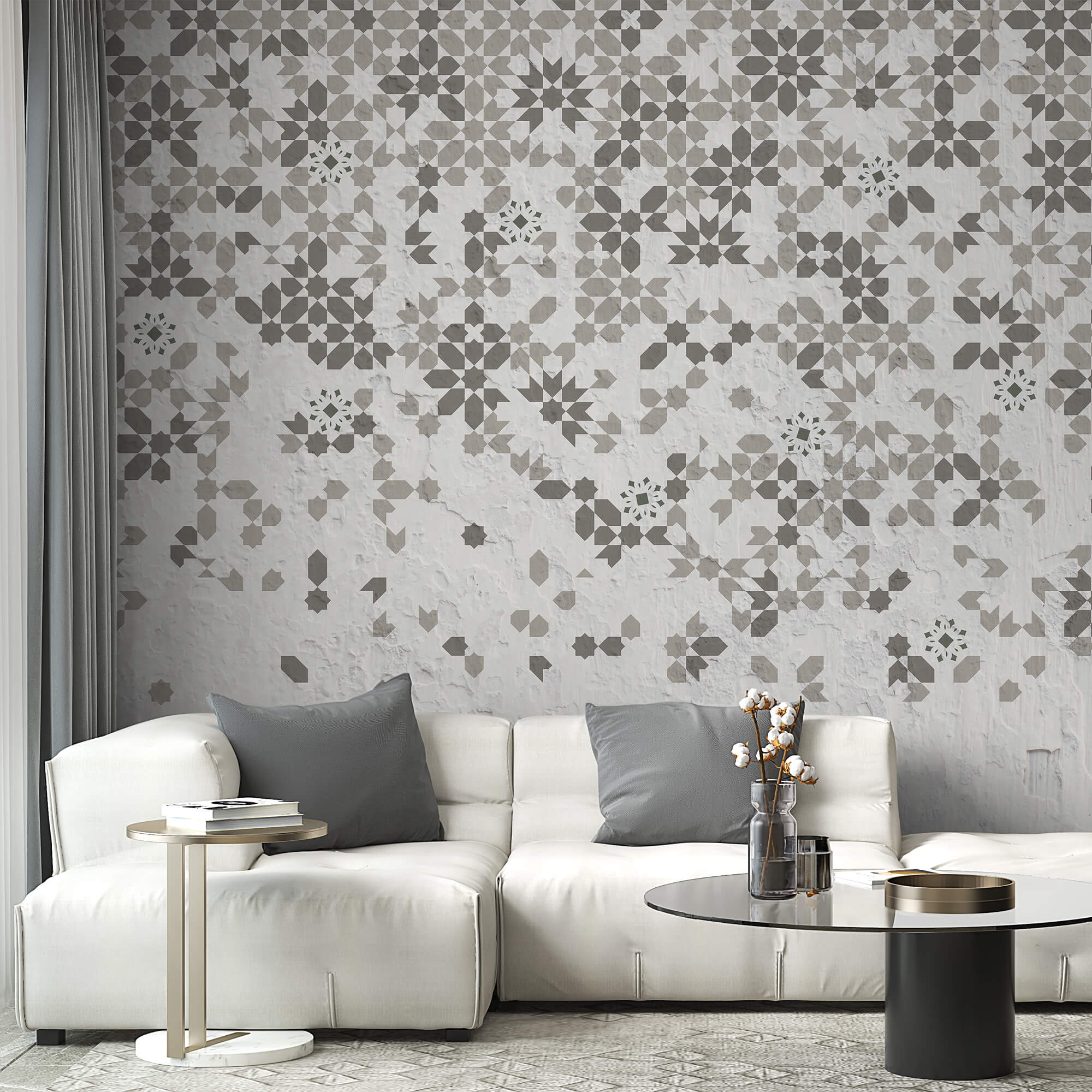 Pared con muchos motivos diferentes