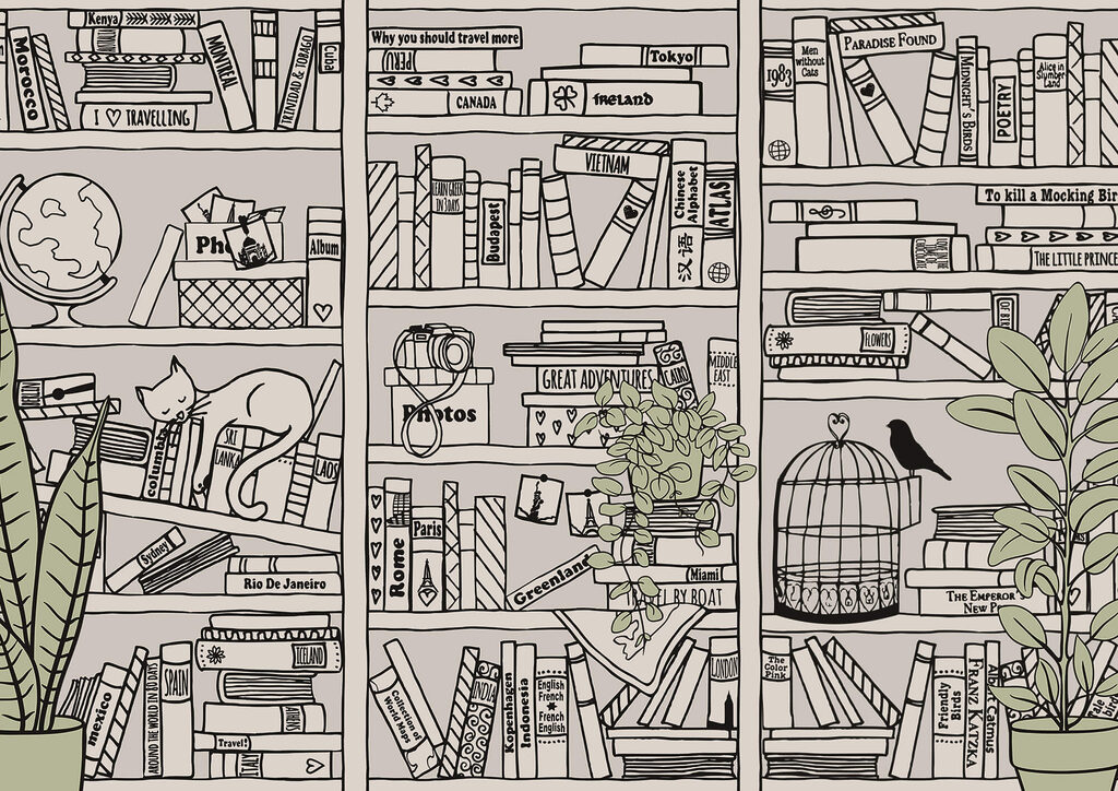 Papel pintado con libros en estanterías Papel pintado con libros en estanterías