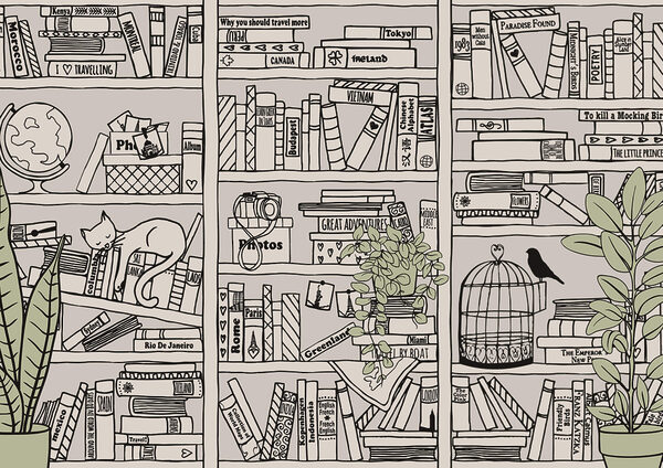 Papel pintado con libros en estanterías Papel pintado con libros en estanterías