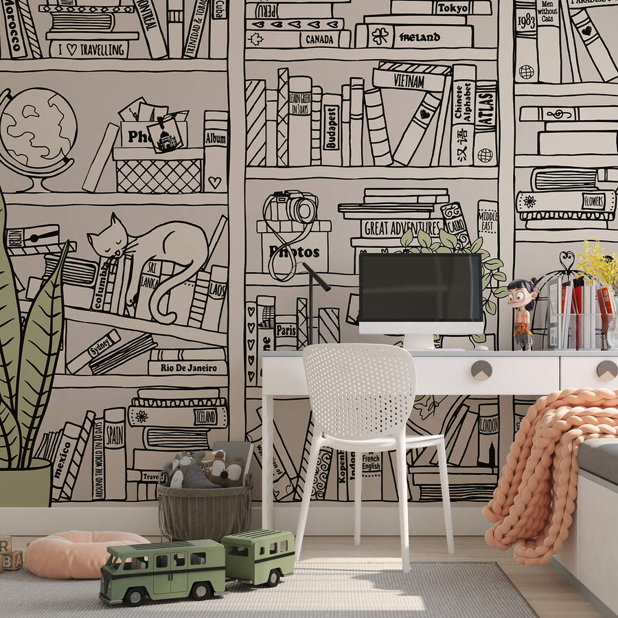 Papel pintado con libros en estanterías